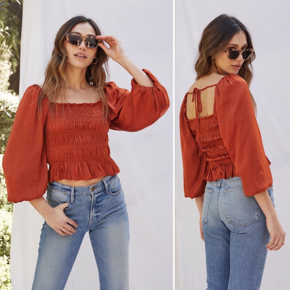 Macey Rust Smocked Top